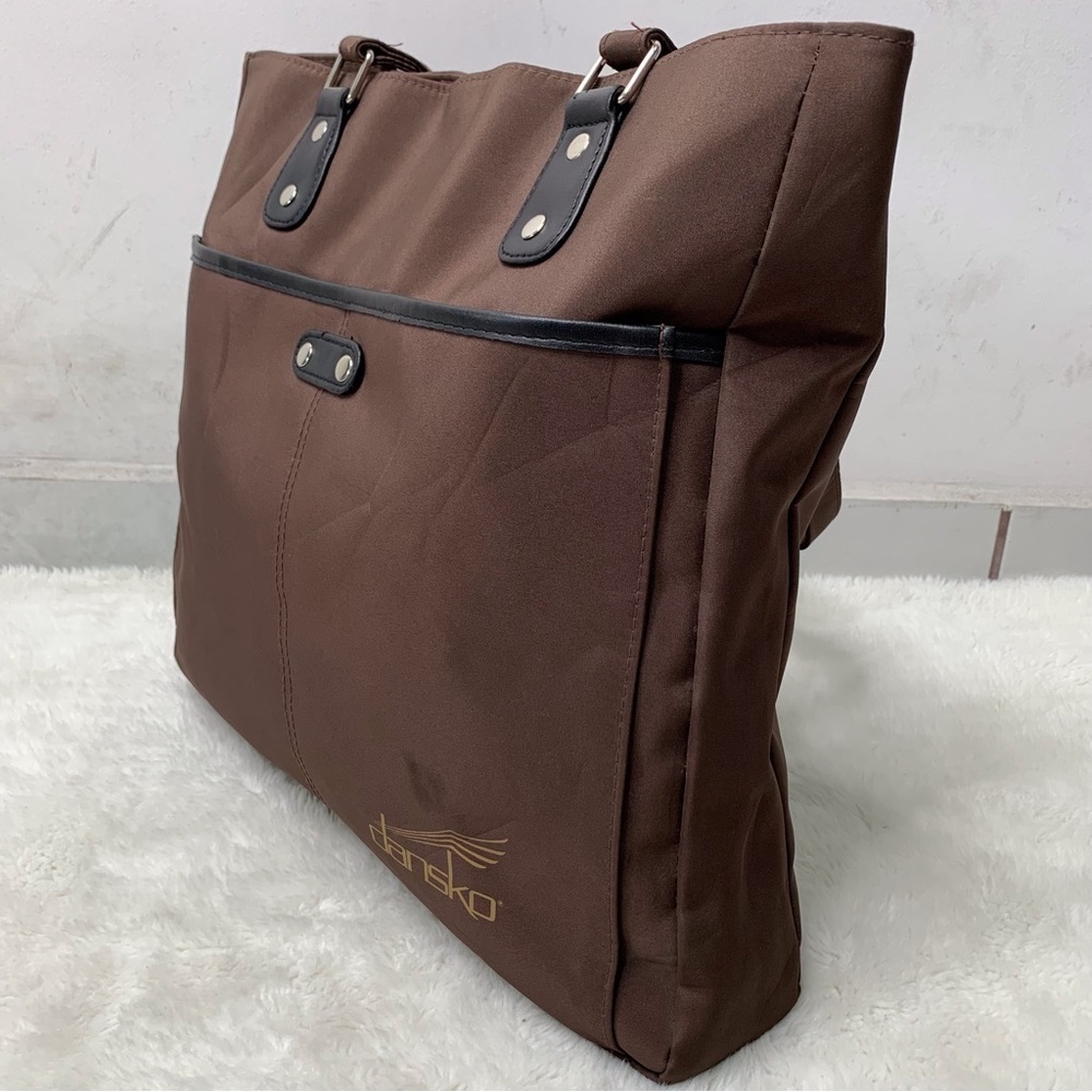Dansko Women's Brown Canvas and Leather Shoulder Tote Bag - Picture 3 of 16